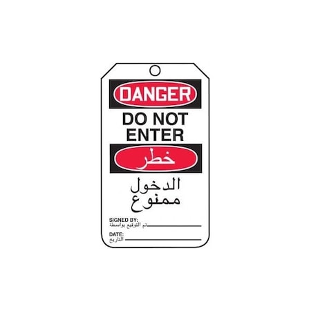 Accuform Safety Tags, DANGER DO NOT ENTER BILINGUAL ARABIC, 5.75in x 3.25in, RP-Plastic, 5PK TMA103PTM